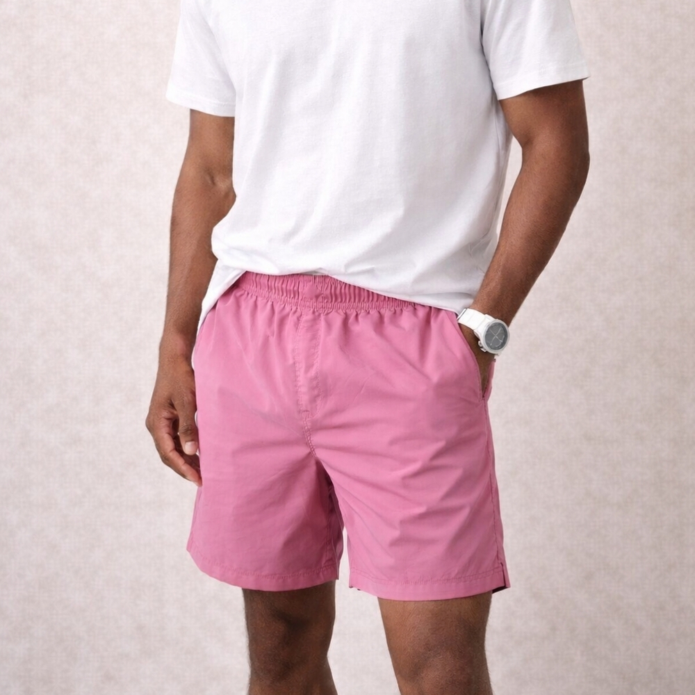 Pink Athletic Men Shorts Pockets Gym Outfit Runner Style Sporty Basic Workout